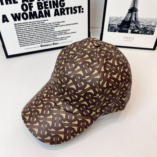 Burberry cap in brown monogram print, curved brim, low crown