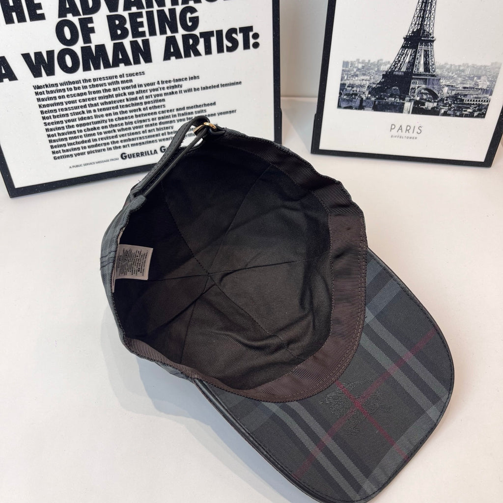 Burberry cap interior view with inner crown and curved brim