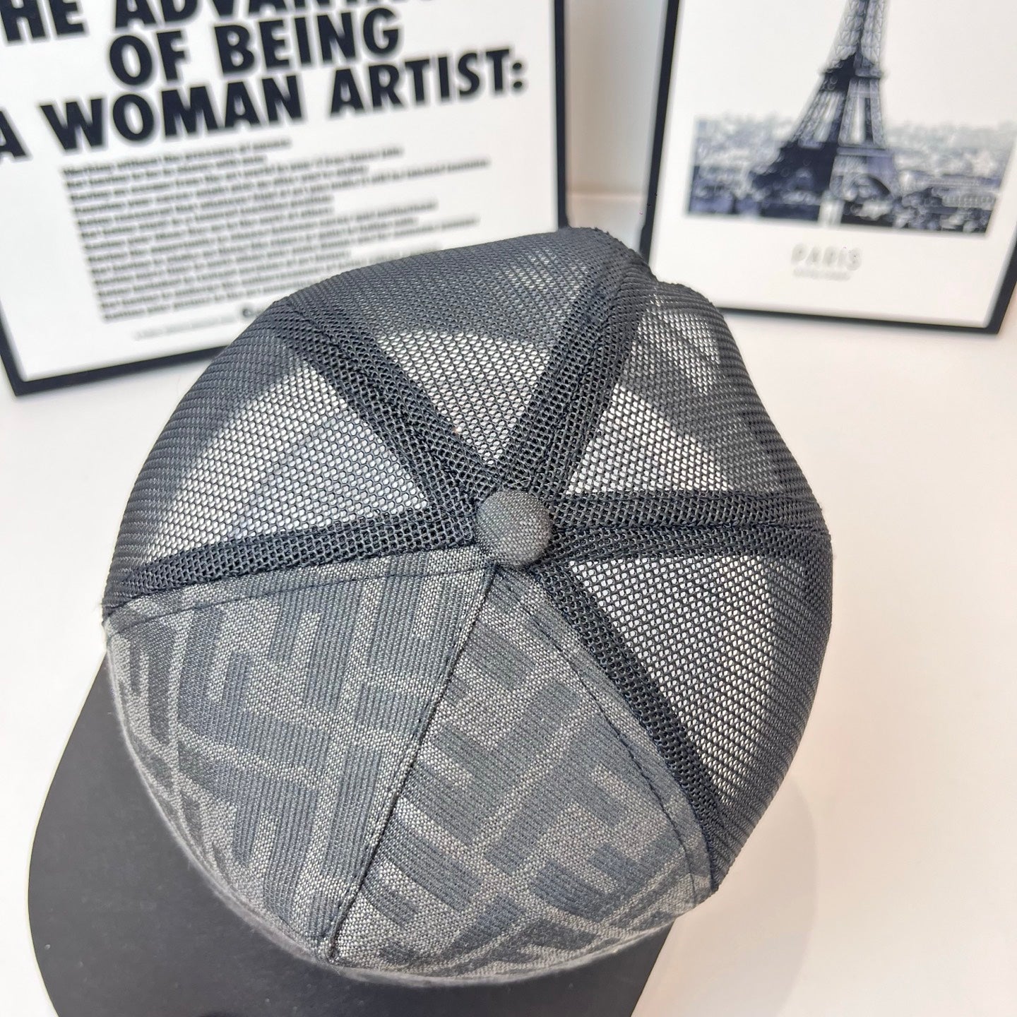 Gray mesh baseball cap with FF jacquard side and dark underbrim