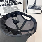 Mesh baseball cap with interior brand tag and dark brim