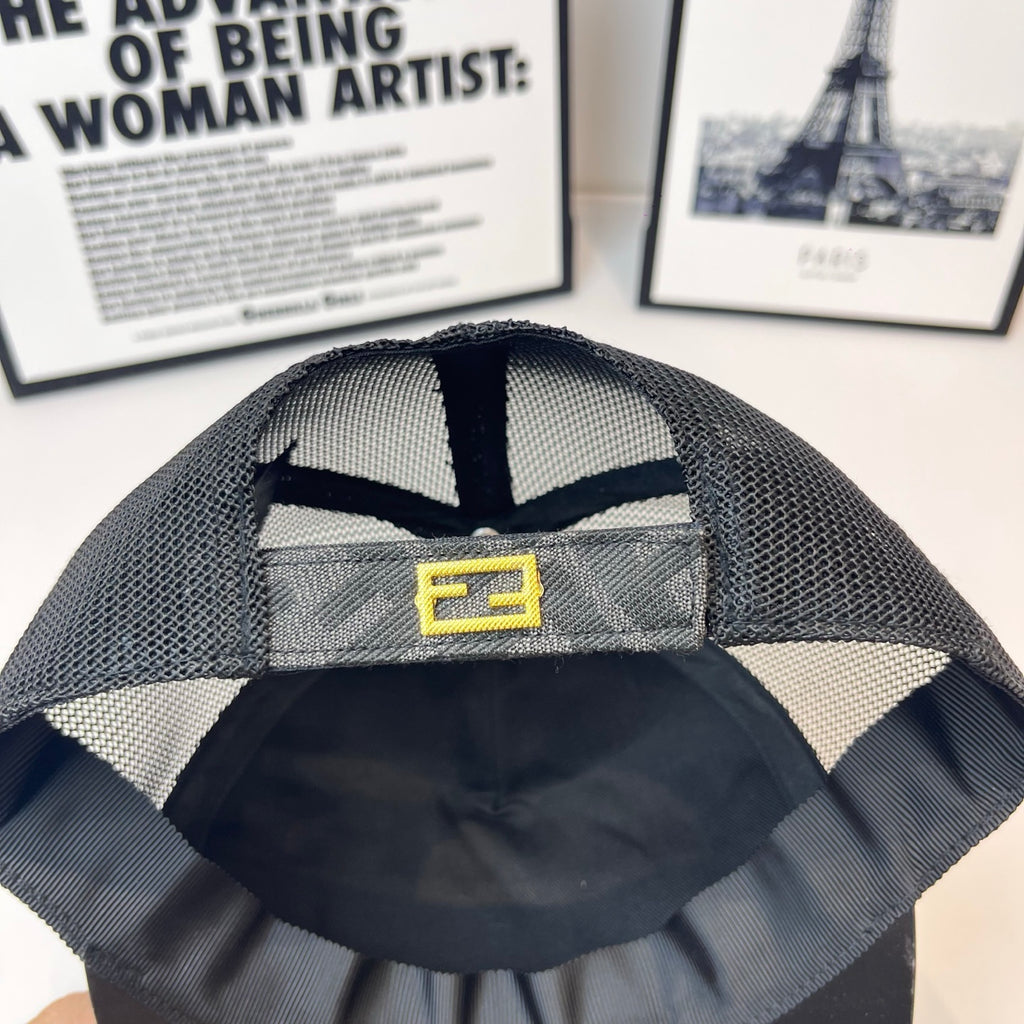 Mesh cap lining with yellow logo patch centered on inner panel