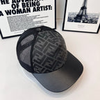 Black mesh baseball cap with gray FF jacquard side panel and brim