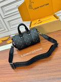 Men's Louis Vuitton monogram bag with top handles and shoulder strap, dark gray