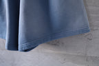 Light blue denim shorts with straight hem and side stitching detail