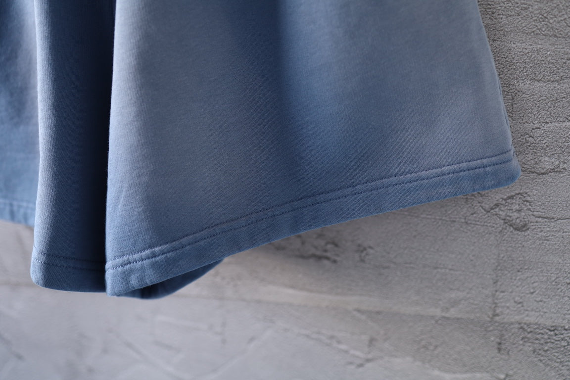 Light blue denim shorts with straight hem and side stitching detail