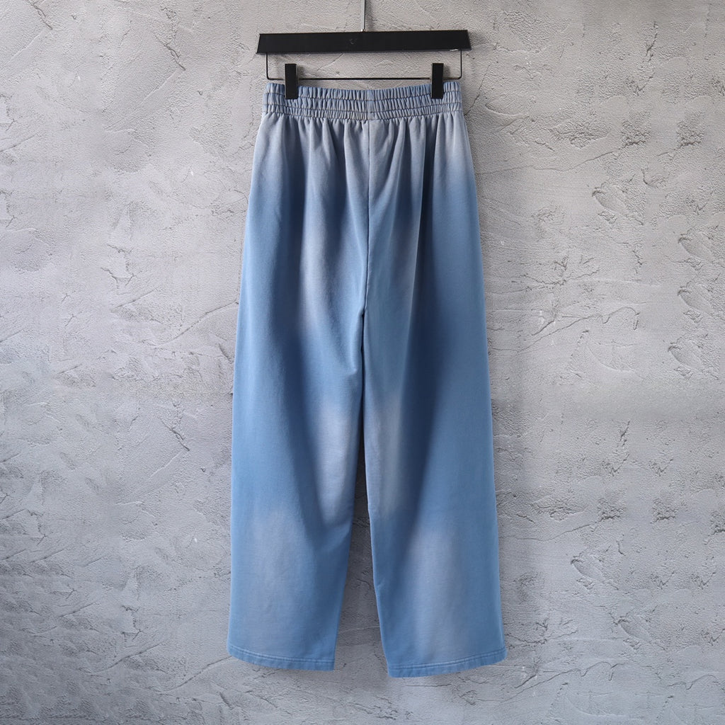 Light blue wide-leg pants with elastic waistband