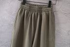 Olive green gathered-waist wide-leg pants