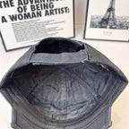 Denim baseball cap interior view with quilted lining and curved brim
