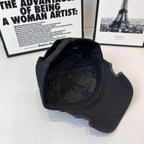Navy baseball cap interior view with quilted lining and curved brim edge