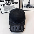 Burberry baseball cap in dark denim with distressed embroidered lettering on front
