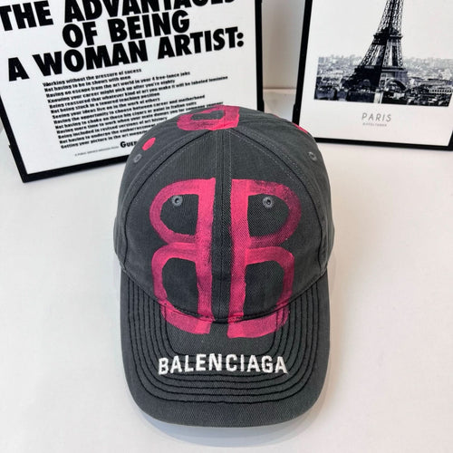 Balenciaga baseball cap, dark gray with pink B logo and BALENCIAGA text