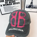Baseball cap, dark gray with pink B graphic and BALENCIAGA on front