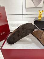 Gucci slide sandal outsole, dark brown with GG monogram pattern