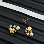 Dior gold-tone star and pearl earrings with rhinestone details and logo