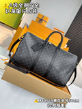 Louis Vuitton men's monogram duffel bag, dark gray, top handles and zipper closure