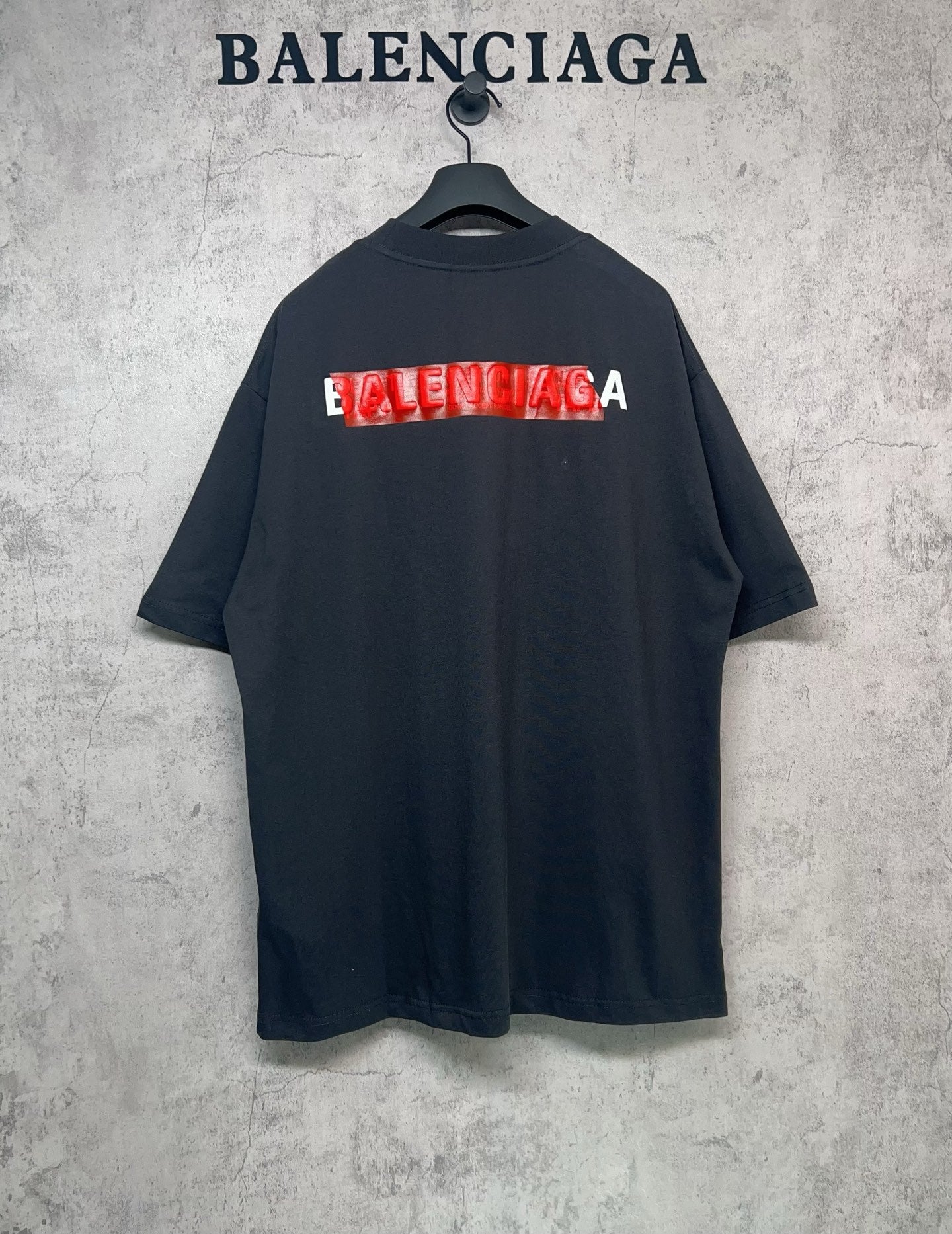 Balenciaga short-sleeve T-shirt, dark navy, red back logo print