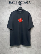 Balenciaga short-sleeve T-shirt, dark navy, red front logo print