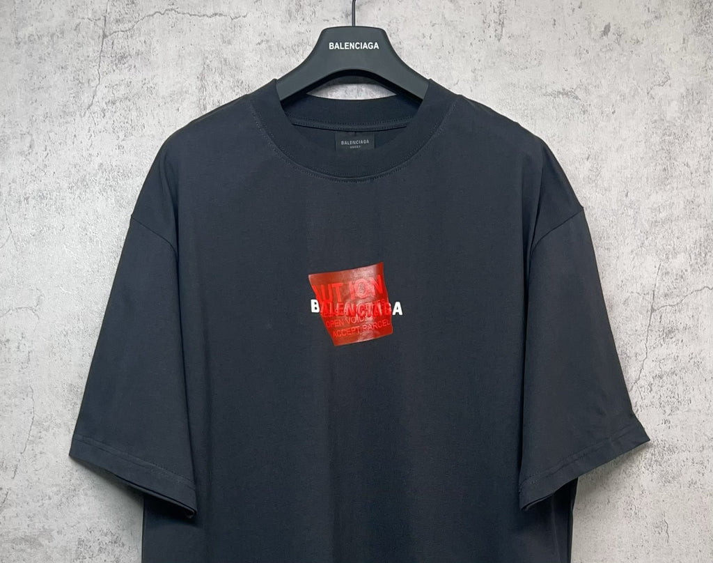 Balenciaga short-sleeve T-shirt, dark navy, red logo print on front