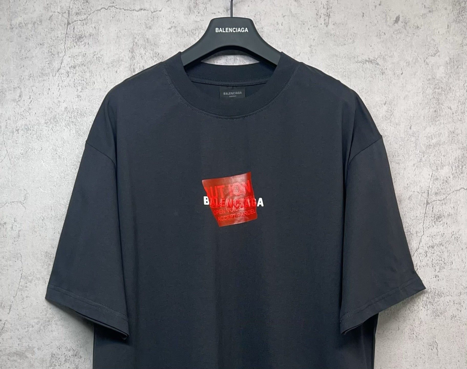Balenciaga short-sleeve T-shirt, dark navy, red logo print on front