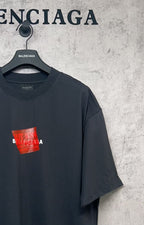 Balenciaga short-sleeve T-shirt, dark navy, crew neck, red front logo