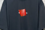 Balenciaga short-sleeve T-shirt, dark navy, red logo graphic on chest