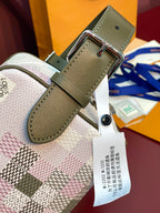 Louis Vuitton crossbody bag strap with green leather buckle and multicolor check body