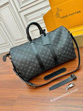 Louis Vuitton monogram duffle bag, dark gray with top handles and shoulder strap