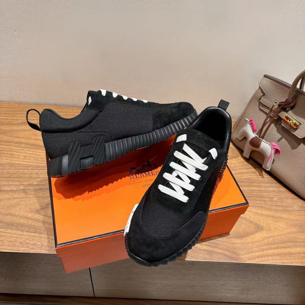 Hermes unisex sneakers, black with white laces and textured midsole detail