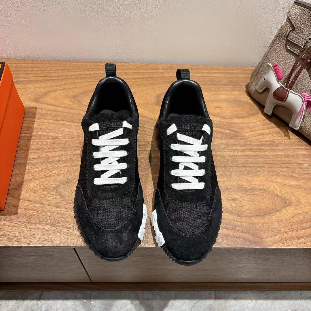 Hermes unisex sneakers, black with white laces and chunky rubber sole