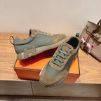 Unisex sneakers, blue-gray suede and mesh, lace-up with contrast sole