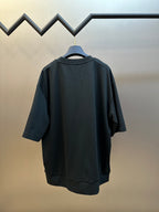 Dark charcoal short-sleeve sweatshirt back view on hanger
