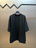 Dark charcoal short-sleeve sweatshirt with rhinestone monogram at chest
