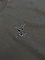 Dark charcoal sweatshirt fabric with rhinestone monogram on chest