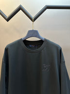 Dark charcoal short-sleeve sweatshirt, crew neck, rhinestone chest monogram
