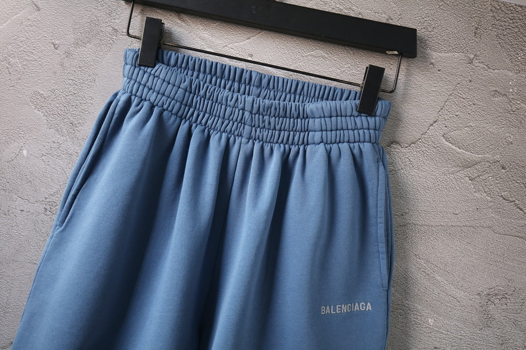 Balenciaga pants light blue with gathered waistband and pleated front