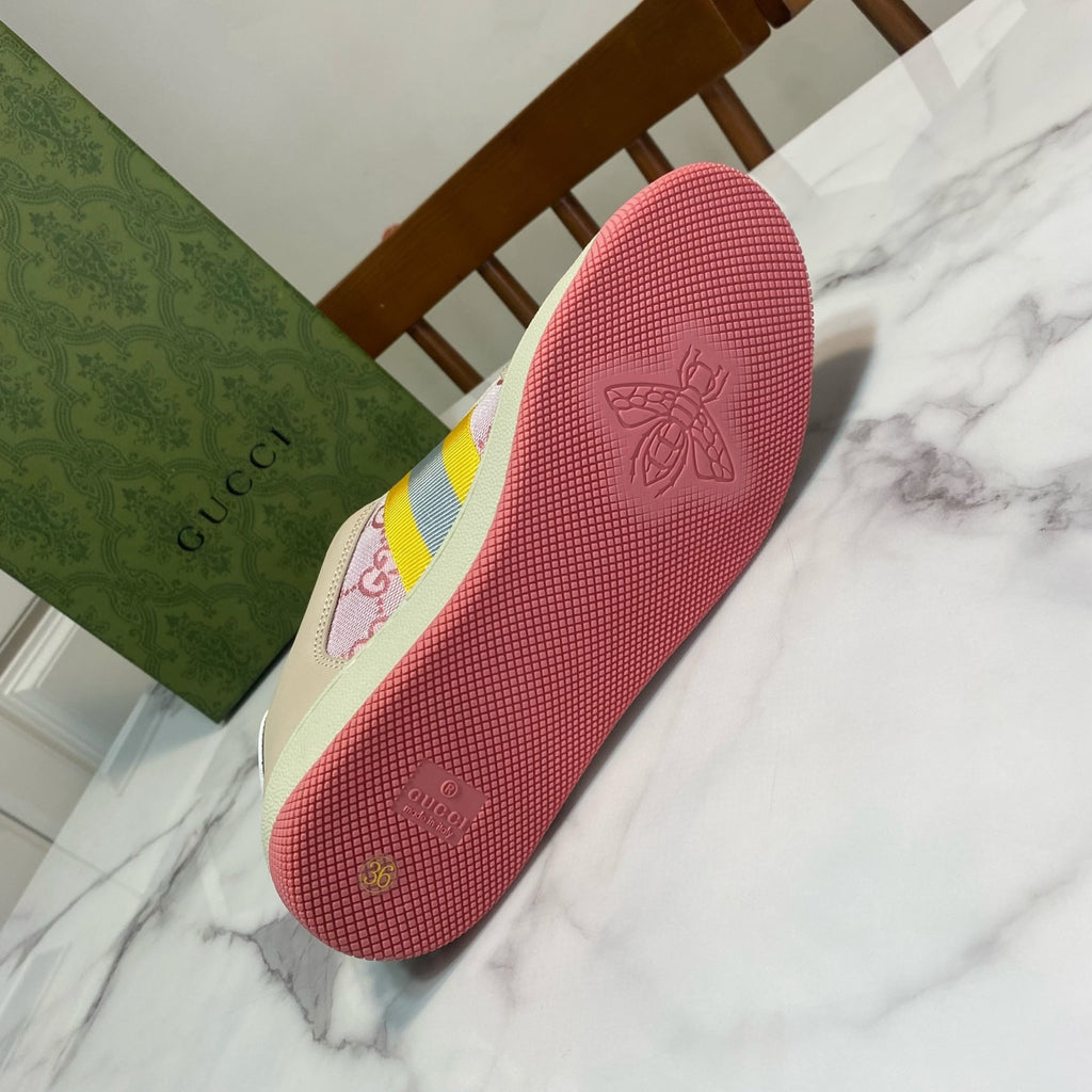 Gucci sneakers outsole, pink rubber sole with embossed bee emblem