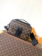 Men's Louis Vuitton monogram crossbody bag with flap and adjustable strap