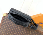 Men’s Louis Vuitton monogram shoulder bag, dark navy, open top with zipper and inner lining