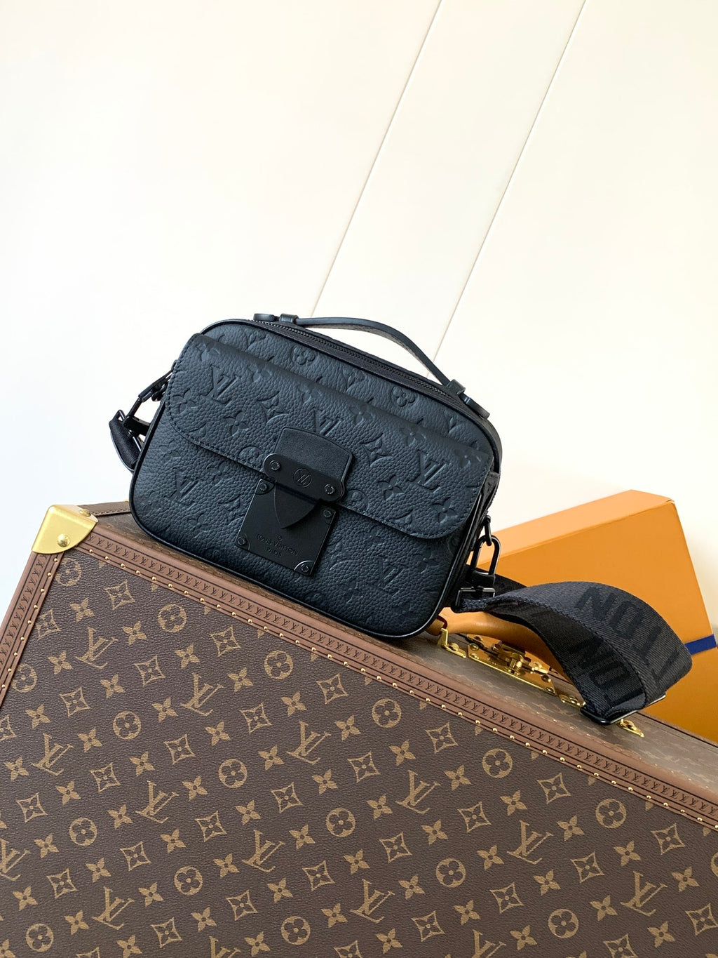 Men’s Louis Vuitton monogram crossbody bag, dark navy with flap and front buckle