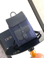 Men's Dior backpack with blue monogram canvas and gray flap pocket