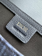 Dior bag strap tab with Dior logo, navy grained leather and monogram fabric