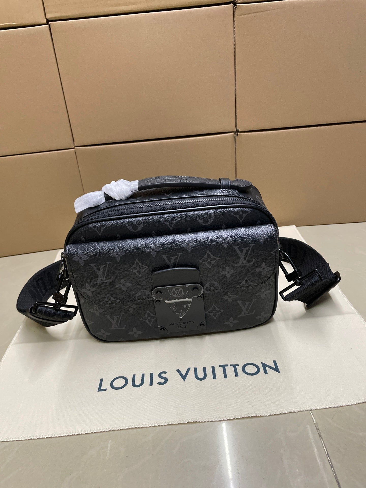 Louis Vuitton monogram crossbody bag with dual zips, dark gray-black