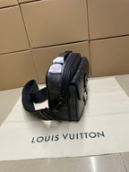 Men’s Louis Vuitton monogram shoulder bag with side profile and adjustable strap