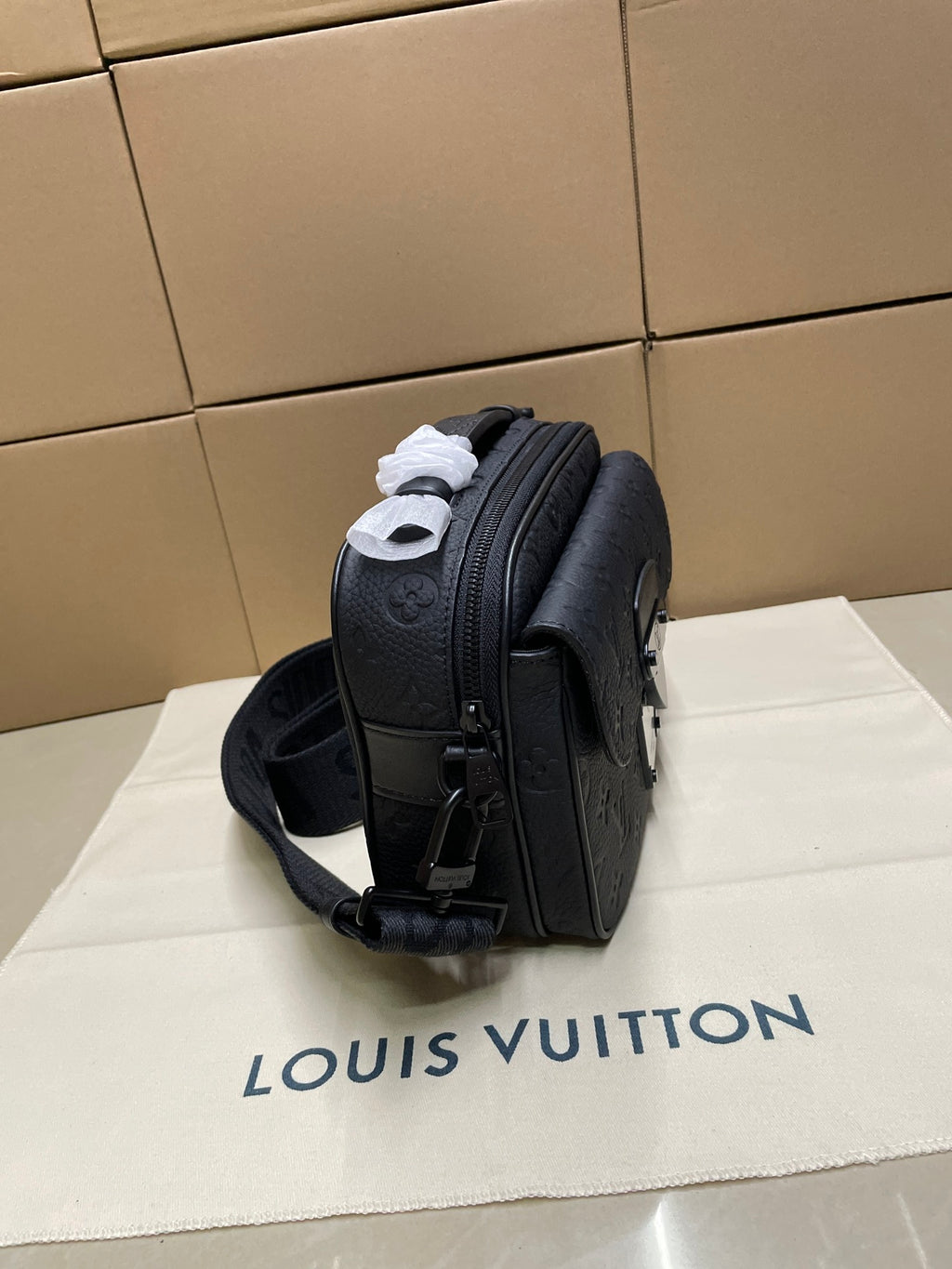 Louis Vuitton men's crossbody bag, dark monogram exterior with thick shoulder strap