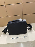 Louis Vuitton men's crossbody bag, dark monogram exterior with shoulder strap