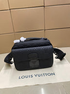 Louis Vuitton men's crossbody bag, dark monogram exterior with zip and adjustable strap