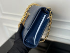Louis Vuitton crossbody bag navy blue with glossy interior and gold chain strap