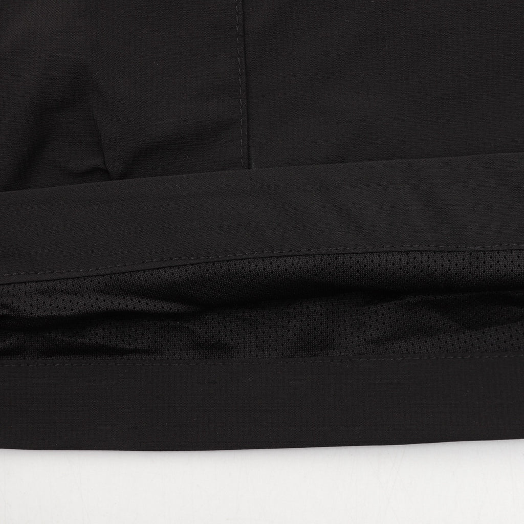 Black Prada shorts hem with stitched seam and perforated trim
