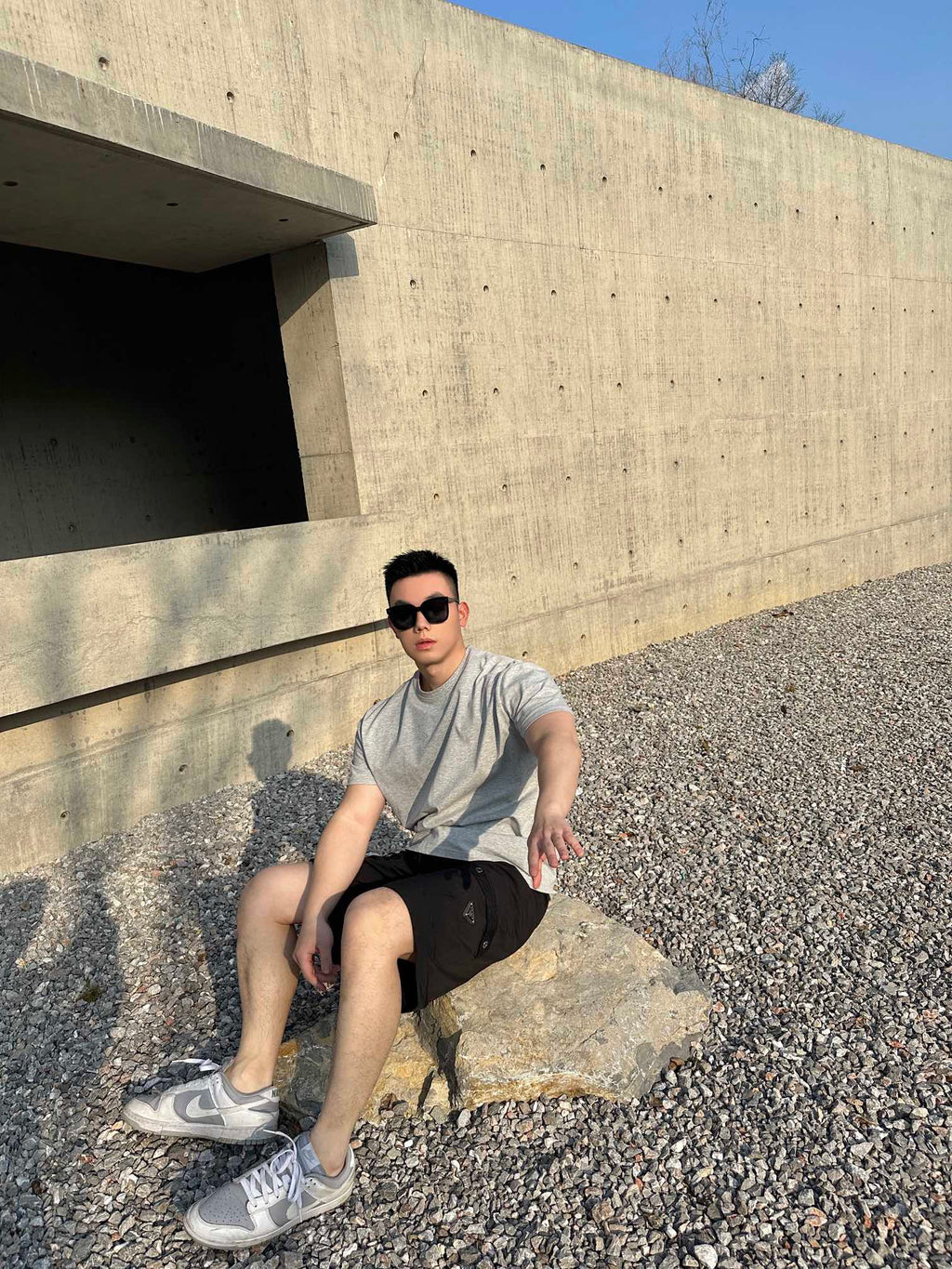 Prada black cargo shorts with relaxed fit and drawstring waist