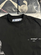 Off-White T-shirt close-up with white neck tag and small chest text